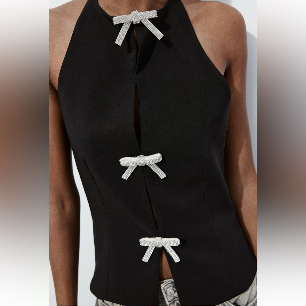 ZARA JEWEL BOW HALTER TOP - Picture 3 of 7